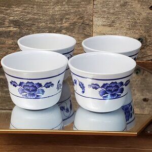 Blue Lotus Melamine Asian Tea Cups - Set of 4